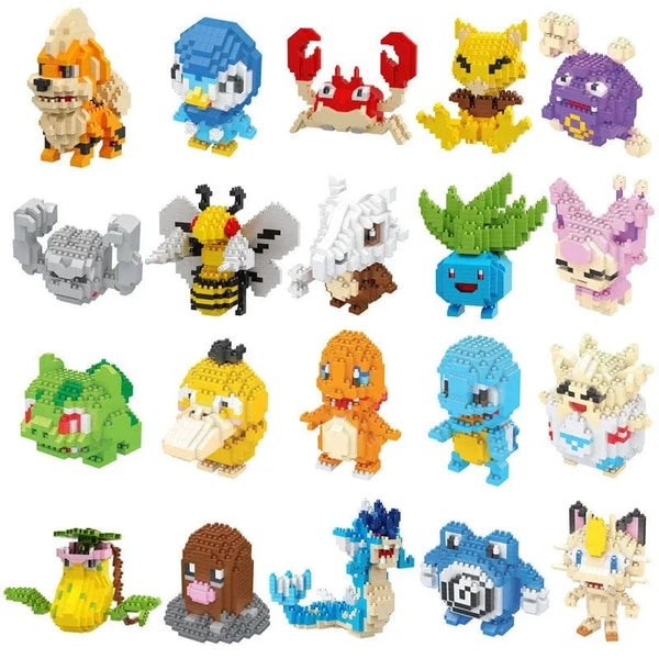 Planet Gates DIY Pokemon Blocks Small Cartoon Mini Building Block Pikachu Charizard Eevee Mewtwo Anime Assemble Action Model Dolls Toys