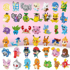 Planet Gates DIY Pokemon Blocks Small Cartoon Mini Building Block Pikachu Charizard Eevee Mewtwo Anime Assemble Action Model Dolls Toys