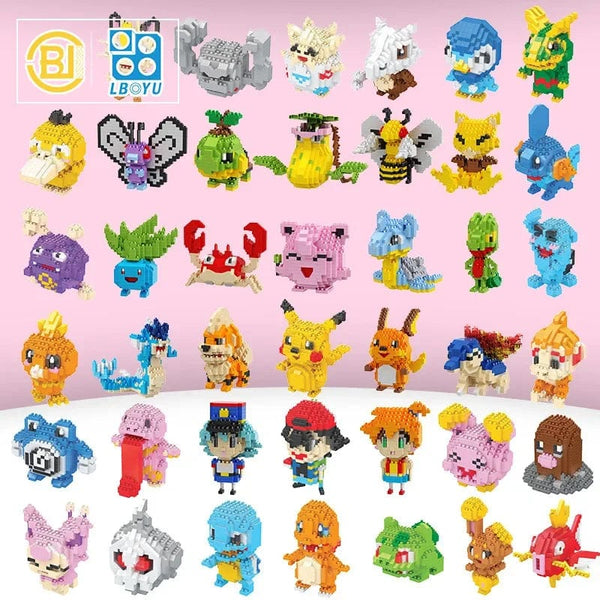 Planet Gates DIY Pokemon Blocks Small Cartoon Mini Building Block Pikachu Charizard Eevee Mewtwo Anime Assemble Action Model Dolls Toys