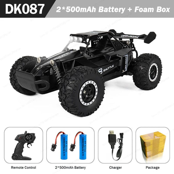 Planet Gates DK087 Black 2B / CHINA 1:16 RC Car with LED Light 2.4G 2WD 20KM/H High Speed Off-Road Climbing Remote Control Car Toy Gifts for Kids