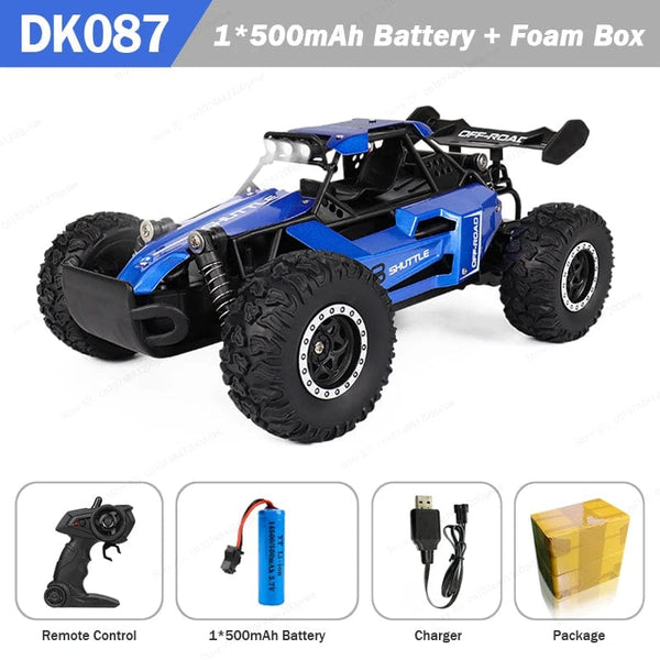 Planet Gates DK087 Blue 1B / CHINA 1:16 RC Car with LED Light 2.4G 2WD 20KM/H High Speed Off-Road Climbing Remote Control Car Toy Gifts for Kids