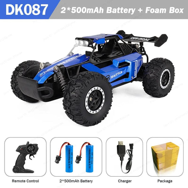 Planet Gates DK087 Blue 2B / CHINA 1:16 RC Car with LED Light 2.4G 2WD 20KM/H High Speed Off-Road Climbing Remote Control Car Toy Gifts for Kids