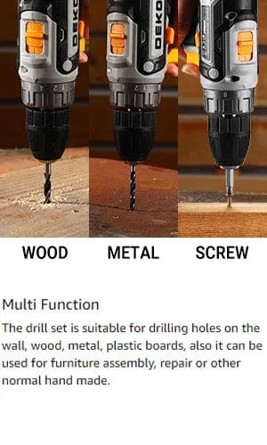 Planet Gates DKMT186-GS / United States DEKO Cordless Drill Tool Kit Set: 20V Power Drill Tool Box with Battery Electric Drill Driver