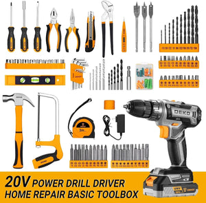 Planet Gates DKMT186-GS / United States DEKO Cordless Drill Tool Kit Set: 20V Power Drill Tool Box with Battery Electric Drill Driver