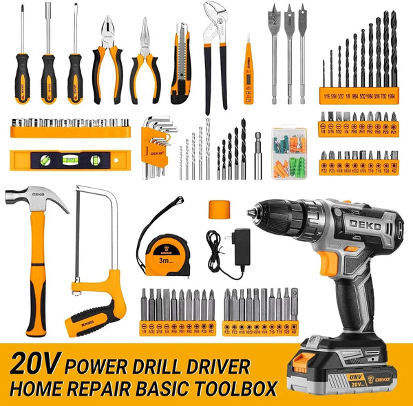 Planet Gates DKMT186-GS / United States DEKO Cordless Drill Tool Kit Set: 20V Power Drill Tool Box with Battery Electric Drill Driver