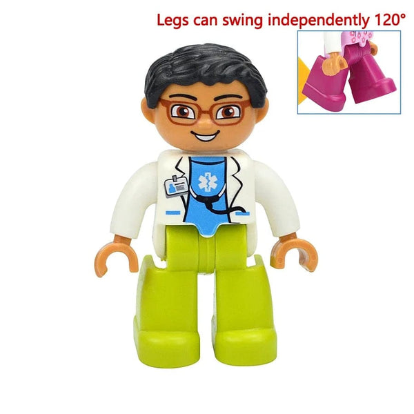 Planet Gates Doctor Man Figures Dolls Big Size Building Blocks Family Action Workers Doctor Police Farmer Compatible Large Bricks Duploes Kid Toys