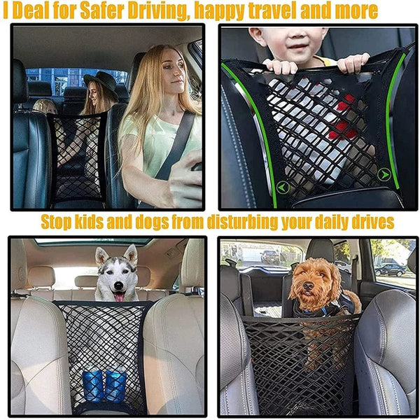 Planet Gates Dog Car Net Barrier Pet Travel Safety Barrier Car Carrier Rear Seat Fence Anti-collision for Child and Pets with Storage Bag