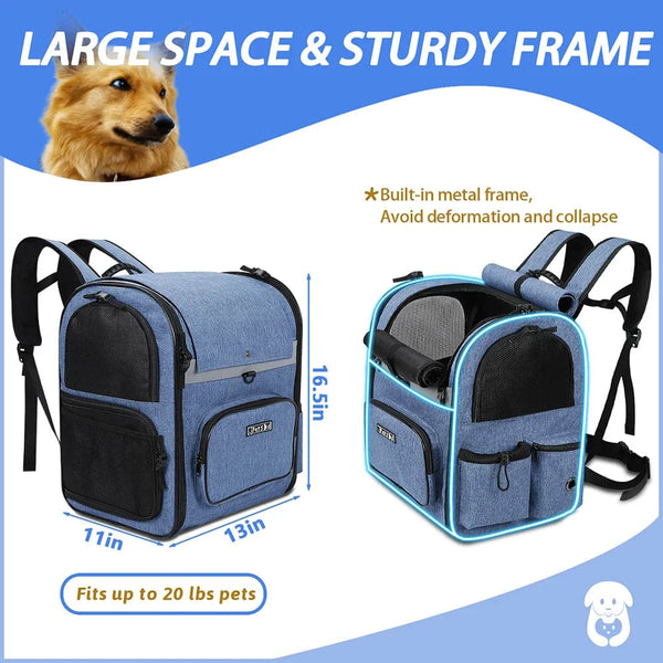 Planet Gates Dog Carrier Bag Pet Double Shoulder Backpack Sturdy Frame Breathable Foldable Dog Double Doors Bag Fits 20 lbs Pets Travel Set