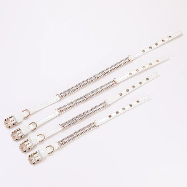 Planet Gates Dog Cat Pearl Collars with Crystal Rhinestone Pearl Cat Necklace Adjustable PU Leather Neck Strap for Small Dogs Cat Accessories