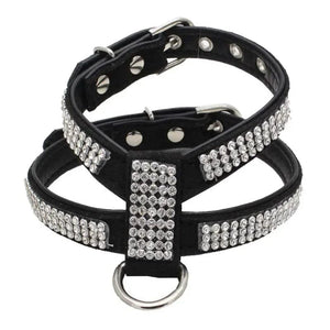 Planet Gates Dog Collar pet chest strap Adjustable Pet Products Necklace Dog Harness Leash Quick Release Bling K-shaped Rhinestone PU Leather