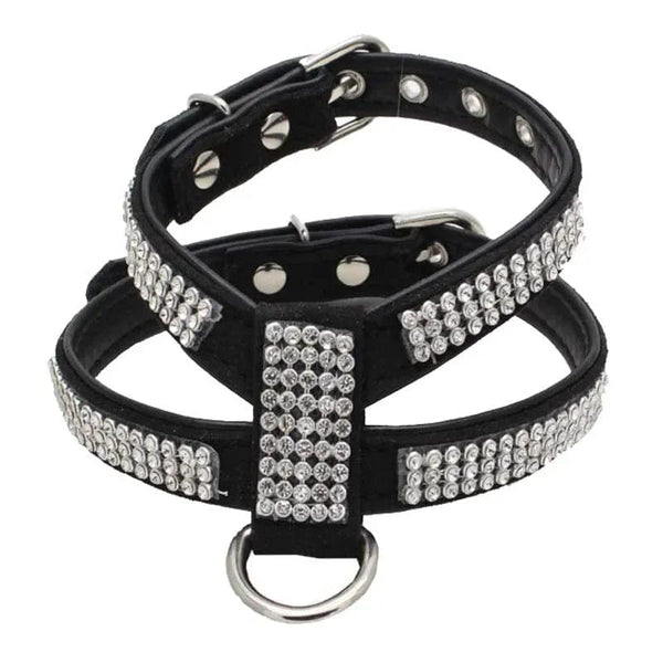 Planet Gates Dog Collar pet chest strap Adjustable Pet Products Necklace Dog Harness Leash Quick Release Bling K-shaped Rhinestone PU Leather
