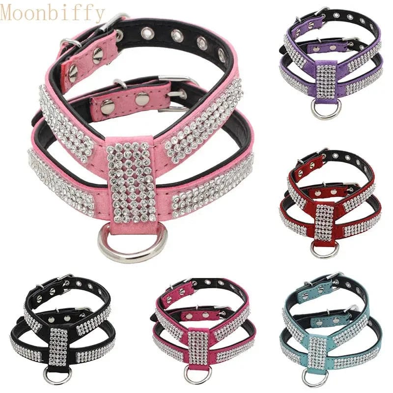 Planet Gates Dog Collar pet chest strap Adjustable Pet Products Necklace Dog Harness Leash Quick Release Bling K-shaped Rhinestone PU Leather