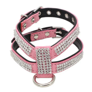 Planet Gates Dog Collar pet chest strap Adjustable Pet Products Necklace Dog Harness Leash Quick Release Bling K-shaped Rhinestone PU Leather