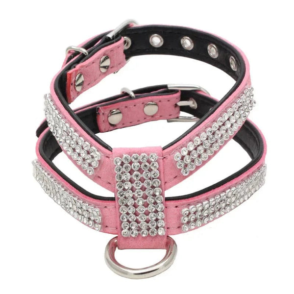 Planet Gates Dog Collar pet chest strap Adjustable Pet Products Necklace Dog Harness Leash Quick Release Bling K-shaped Rhinestone PU Leather