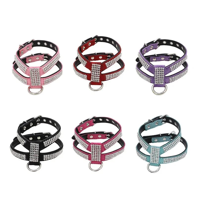 Planet Gates Dog Collar pet chest strap Adjustable Pet Products Necklace Dog Harness Leash Quick Release Bling K-shaped Rhinestone PU Leather
