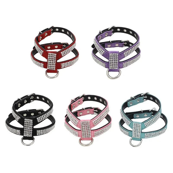 Planet Gates Dog Collar pet chest strap Adjustable Pet Products Necklace Dog Harness Leash Quick Release Bling K-shaped Rhinestone PU Leather