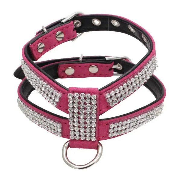 Planet Gates Dog Collar pet chest strap Adjustable Pet Products Necklace Dog Harness Leash Quick Release Bling K-shaped Rhinestone PU Leather