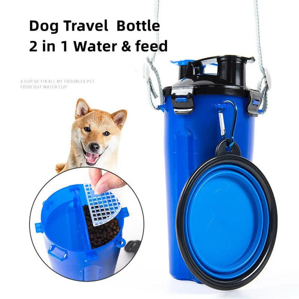 Planet Gates Dog Travel Water Bottle Collapsible Bowls 2 in 1 Pet Food Container with Collapse Bowls Outdoor Portable Water Bowls for Pet Cat