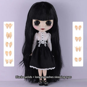 Planet Gates doll clothes shoes 1 / 30cm height ICY DBS Blyth Doll 1/6 Joint Body 30cm Black Hair Black Eyelids Long Eyelashes Sleepy Eyes Dark Series BJD Toys Fashion Gifts