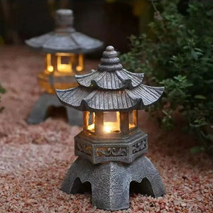 Planet Gates Dome Tower Decoration Zen Ornaments Solar Powered Tower Garden Statue Palace Lanterns Chinese Solar Lamp Stone Courtyard Pagoda Lantern