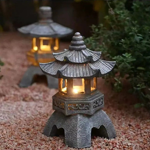 Planet Gates Dome Tower Decoration Zen Ornaments Solar Powered Tower Garden Statue Palace Lanterns Chinese Solar Lamp Stone Courtyard Pagoda Lantern