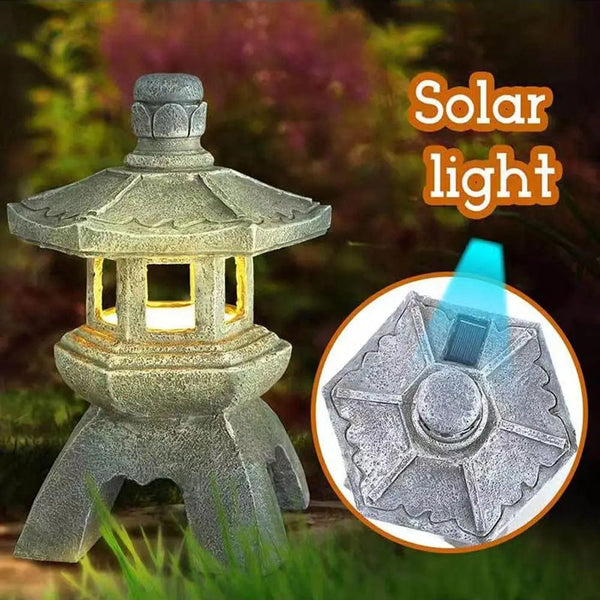 Planet Gates Dome Tower Decoration Zen Ornaments Solar Powered Tower Garden Statue Palace Lanterns Chinese Solar Lamp Stone Courtyard Pagoda Lantern