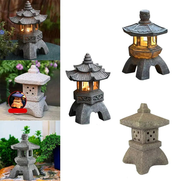 Planet Gates Dome Tower Decoration Zen Ornaments Solar Powered Tower Garden Statue Palace Lanterns Chinese Solar Lamp Stone Courtyard Pagoda Lantern