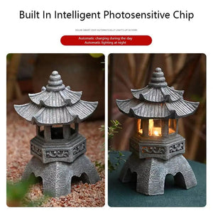 Planet Gates Dome Tower Decoration Zen Ornaments Solar Powered Tower Garden Statue Palace Lanterns Chinese Solar Lamp Stone Courtyard Pagoda Lantern