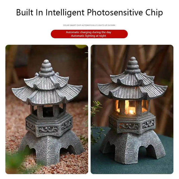 Planet Gates Dome Tower Decoration Zen Ornaments Solar Powered Tower Garden Statue Palace Lanterns Chinese Solar Lamp Stone Courtyard Pagoda Lantern