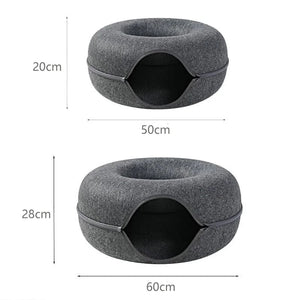 Planet Gates Donut Cat Bed for 2 Cats Pet Cat Tunnel Toys Kitten House Basket Interactive Play Toys for Cats Natural Felt Rabbit Cave Nest