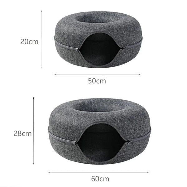 Planet Gates Donut Cat Bed for 2 Cats Pet Cat Tunnel Toys Kitten House Basket Interactive Play Toys for Cats Natural Felt Rabbit Cave Nest