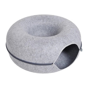 Planet Gates Donut Cat Bed for 2 Cats Pet Cat Tunnel Toys Kitten House Basket Interactive Play Toys for Cats Natural Felt Rabbit Cave Nest