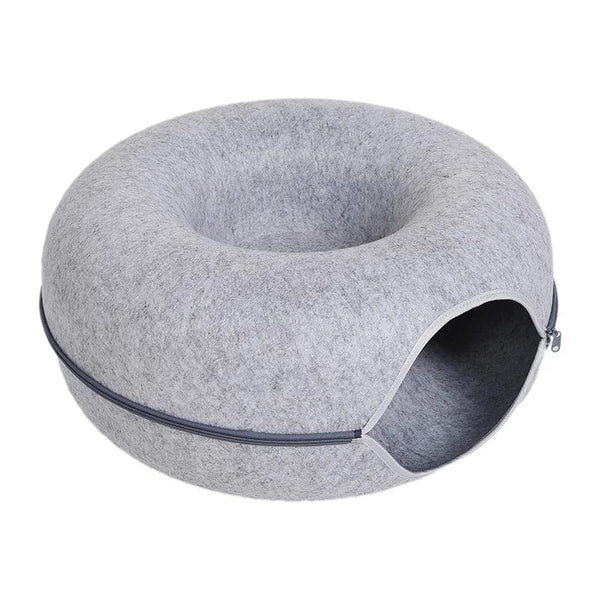 Planet Gates Donut Cat Bed for 2 Cats Pet Cat Tunnel Toys Kitten House Basket Interactive Play Toys for Cats Natural Felt Rabbit Cave Nest