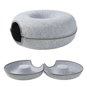 Planet Gates Donut Cat Bed for 2 Cats Pet Cat Tunnel Toys Kitten House Basket Interactive Play Toys for Cats Natural Felt Rabbit Cave Nest