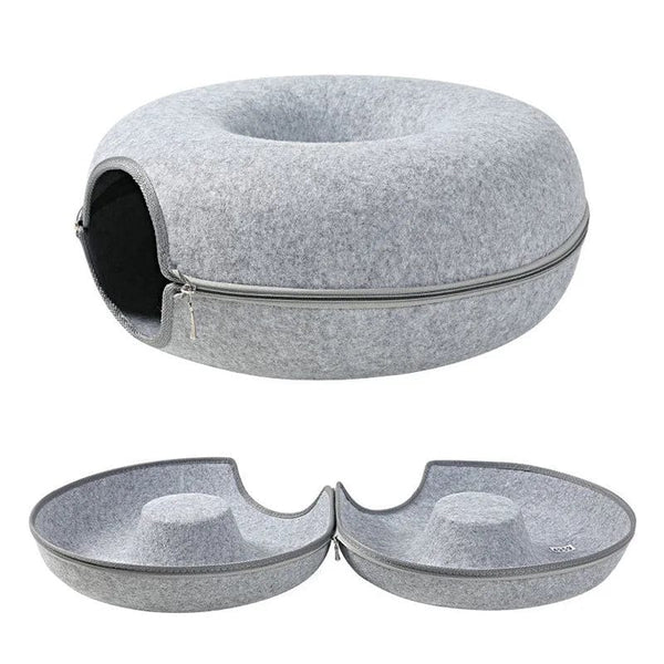Planet Gates Donut Cat Bed for 2 Cats Pet Cat Tunnel Toys Kitten House Basket Interactive Play Toys for Cats Natural Felt Rabbit Cave Nest