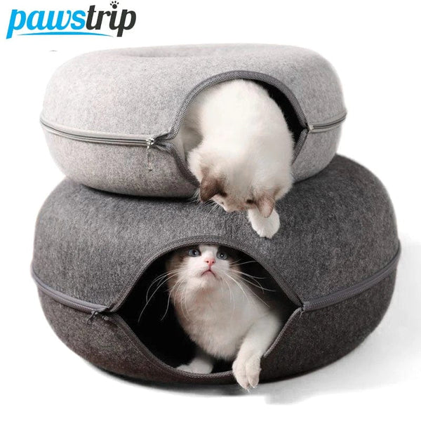 Planet Gates Donut Cat Bed for 2 Cats Pet Cat Tunnel Toys Kitten House Basket Interactive Play Toys for Cats Natural Felt Rabbit Cave Nest