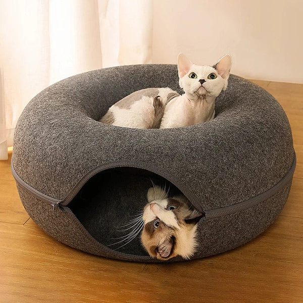 Planet Gates Donut Cat Bed for 2 Cats Pet Cat Tunnel Toys Kitten House Basket Interactive Play Toys for Cats Natural Felt Rabbit Cave Nest