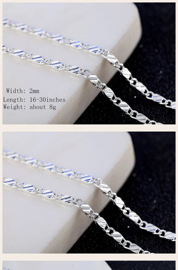 Planet Gates DOTEFFIL 925 Sterling Silver 16/18/20/22/24/26/28/30 Inch 2mm Charm Chain Necklace For Women Man Fashion Wedding Party Jewelry