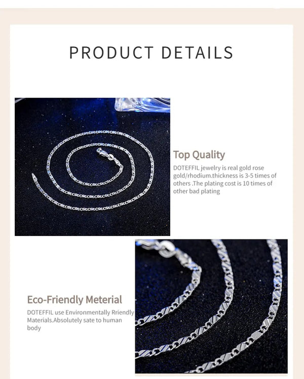 Planet Gates DOTEFFIL 925 Sterling Silver 16/18/20/22/24/26/28/30 Inch 2mm Charm Chain Necklace For Women Man Fashion Wedding Party Jewelry