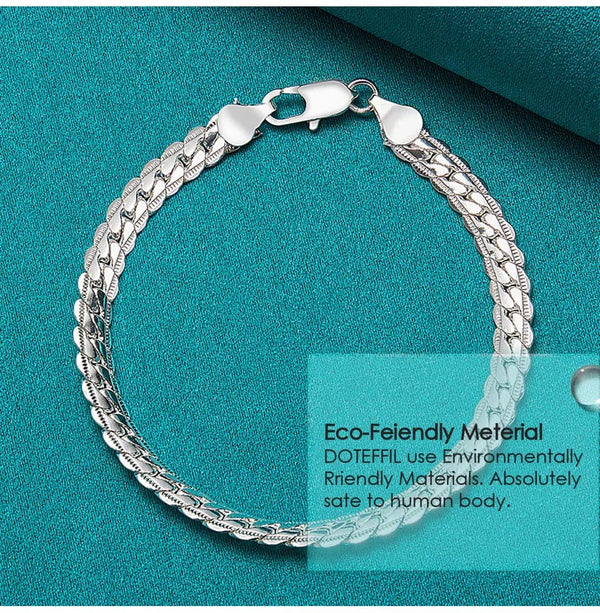 Planet Gates DOTEFFIL 925 Sterling Silver 24K Gold 6mm 18/19/20cm Flat Side Chain Bracelet For Woman Man Wedding Engagement Jewelry