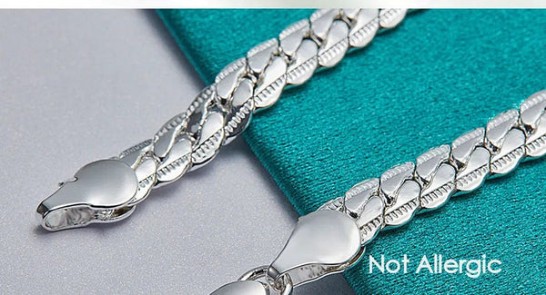 Planet Gates DOTEFFIL 925 Sterling Silver 24K Gold 6mm 18/19/20cm Flat Side Chain Bracelet For Woman Man Wedding Engagement Jewelry