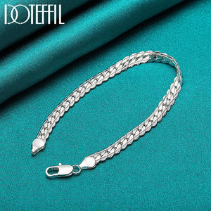 Planet Gates DOTEFFIL 925 Sterling Silver 24K Gold 6mm 18/19/20cm Flat Side Chain Bracelet For Woman Man Wedding Engagement Jewelry