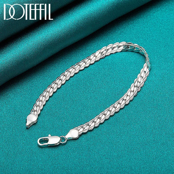 Planet Gates DOTEFFIL 925 Sterling Silver 24K Gold 6mm 18/19/20cm Flat Side Chain Bracelet For Woman Man Wedding Engagement Jewelry