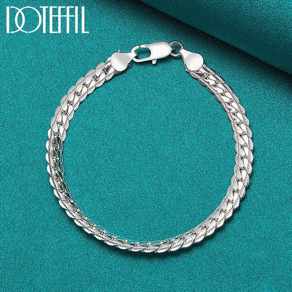 Planet Gates DOTEFFIL 925 Sterling Silver 24K Gold 6mm 18/19/20cm Flat Side Chain Bracelet For Woman Man Wedding Engagement Jewelry