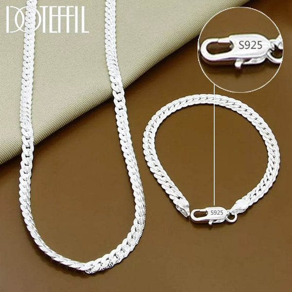 Planet Gates DOTEFFIL 925 Sterling Silver 8/16/18/20/22/24 Inch 6mm Side Chain Necklace Bracelet For Woman Men Fashion Charm Wedding Jewelry