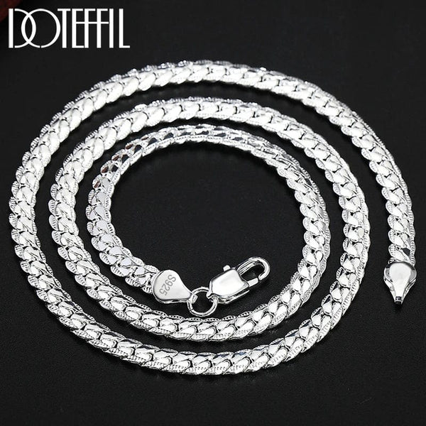 Planet Gates DOTEFFIL 925 Sterling Silver 8/16/18/20/22/24 Inch 6mm Side Chain Necklace Bracelet For Woman Men Fashion Charm Wedding Jewelry