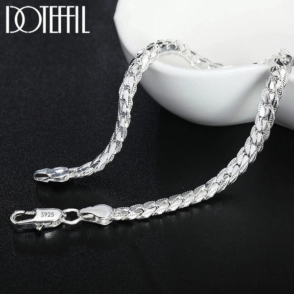 Planet Gates DOTEFFIL 925 Sterling Silver 8/16/18/20/22/24 Inch 6mm Side Chain Necklace Bracelet For Woman Men Fashion Charm Wedding Jewelry
