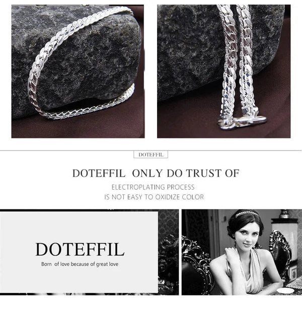 Planet Gates DOTEFFIL 925 Sterling Silver 8/16/18/20/22/24 Inch 6mm Side Chain Necklace Bracelet For Woman Men Fashion Charm Wedding Jewelry