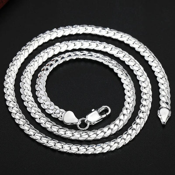 Planet Gates DOTEFFIL 925 Sterling Silver 8/16/18/20/22/24 Inch 6mm Side Chain Necklace Bracelet For Woman Men Fashion Charm Wedding Jewelry