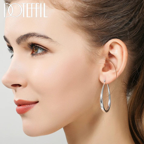 Planet Gates DOTEFFIL 925 Sterling Silver Smooth Circle 41mm Hoop Earrings For Women Lady Gift Fashion Charm High Quality Wedding Jewelry
